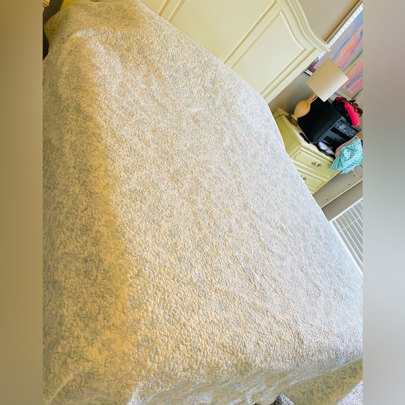 Aqua quilt 100% cotton, true light color. King-Queen Size. EC. Floral & Striped - Picture 6 of 16